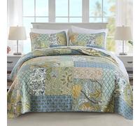 NEWLAKE Parure de lit Queen Size, 100% Coton, Patchwork Vert, Style bohème, réversible, léger et Respirant pour Toutes Les Saisons, Couvre-lit matelassé Doux avec 2 taies d'oreiller