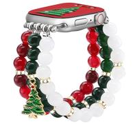 Newlibery Bracelet de Noël compatible avec Apple Watch - 42 mm, 41 mm, 40 mm, 38 mm - Élégant bracelet élastique en pierre naturelle fabriquée à la main pour Apple Watch Series 10, 9, 8, 7, 6, 5, 4, 3