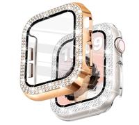 Newlibery Lot de 2 Coques Brillantes avec Protection d'écran HD pour Femme compatibles avec Apple Watch de 42 mm, Coque de Protection intégrale en Polycarbonate pour iWatch séries 1/2/3, Or Rose