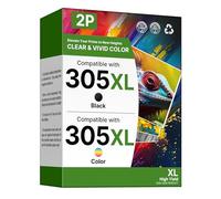 NewLift 305 305XL Compatible pour Cartouche HP 305 XL pour HP Deskjet 2820e 4220e 2810e 2720e 2800e pour Envy 6000 6020e 6032e 6420e 6032e 6020 6430 6432(305XL Noir, Couleur 2-Pack)