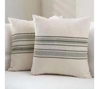 Newliky Lot de 2 Housse Coussin 45x45 cm Boho Taie Oreiller de Ferme à Rayures Jacquard Patchwork Coton Polyester Modernes Minimaliste Housse de Coussin Décoratives pour Canapé Lit Salon Vert