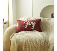 Newliky Lot de 2 Housses de Coussin de Noël Décoratives Taies d’Oreiller À Carreaux Ferme à Motif Tartan écossais Classique et Rustique pour Décoration de Sofa Canapé 30x50cm Rouge Joy