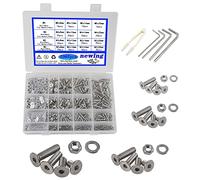 newlng 1065 Pièces M2 M3 M4 M5 Vis à Tête Plate avec Ecrous et Rondelles Vis Mécanique à Tête Plate en Acier Inoxydable 304 Socket Cap Vis à Tête Hexagonale Écrous Rondelles Plates Assortiment Kit