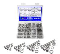 newlng 520pcs M3 M4 M5 M6 Jeu de Boulon et écrous Vis à Tête Cylindrique à Six Pans Creux en Acier Inoxydable Bouton à tête Hexagonale Socket 304 Boulons Vis avec écrous Rondelles Assortiment Kit