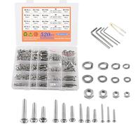 newlng 525pcs Vis M3 M4 M5 M6 Boulon Ecrou et Rondelle Assortiment Visserie Bois Boite a Vis 304 Acier Inoxydable pour Maison, Bureau, électronique Industrielle avec Boîte Combinée