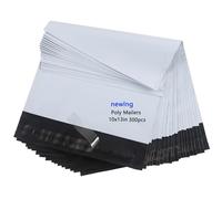 newlng Lot de 300 enveloppes d'expédition en polyéthylène - 250 x 350 mm + 50 mm - Blanches - Avec bande adhésive - Imperméables et indéchirables - Pour vêtements, livres, cadeaux