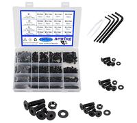 newlng M2 M3 M4 M5 1060 Pièces Jeu de Vis et écrous Avec Rondelles Acier au Carbone Jeux D'écrous Noir Plate Tete Boulon