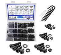 newlng M2 M3 M4 M5 Boulon Tete Noir Jeu de Vis et écrous Avec Rondelles Noir 940 Pièces Acier au Carbone Jeux d'écrous et de Boulons Noir Boulon à Six Pans Creux Hexagonale Assortiment Kit