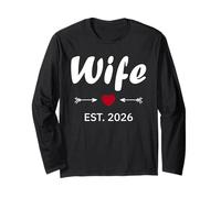 Newlywed Marriage Quote Minimalist Simple Wife Est 2026 Manche Longue