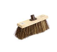 Newman and Cole Tête de balai en bois de 33 cm avec bassine rigide et canne mélangée à poils durs naturels - Tête de balai de rechange en bois pour jardin, cour