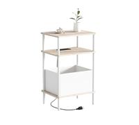 Newmics Petite table d'appoint avec station de charge, table d'appoint pour petits espaces, table de chevet fine avec prise, table de chevet pour canapé, étagère de rangement à 3 niveaux, salon