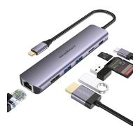 Newmight Hub USB C avec Ethernet 7 en 1 Adaptateur Type C avec HDMI 4K, 2 USB 3.0, 1G Ethernet, Port PD 100W, Lecteur de Carte SD/TF, pour Macbook iPad Dell Surface HP et Plus Encore