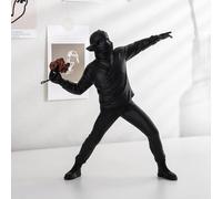 Newmyth Flower Throwing Statue Flower Thrower Sculpture, Man Figurines Home Decor for Shelves, Resin Art Craft Desk Decoration for Living Room Bookshelf Collection Ornament Gift (Black)