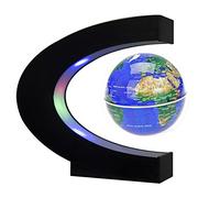 Newooe Globe flottant avec lumières LED en forme de C en lévitation magnétique pour décoration de bureau (bleu)