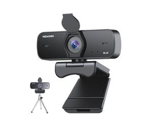 NEWORK Webcam 4K pour PC, 4K UHD 1/2.55" Capteur Sony, Auto Focus, Couverture de confidentialité et trépied, Double Microphone avec Annulation du Bruit, Plug&Play 77° FOV, Webcam pour Streaming
