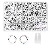 Newpop 1400 Pcs Perles Lettres Alphabet et Colorée 7 X 4 mm, A-Z, Blanc | Coeur Beads avec 2 Fil Elastique, pour Fabrication de Bijoux, Bracelets, Colliers, Enfants DIY Artisanats