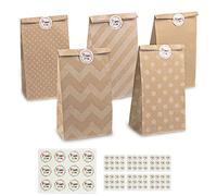 Newpop 50 pièces sachet kraft,sac papier kraft avec 84 autocollants, pochette cadeau pour emballer desserts et cadeaux, pochettes cadeaupour Anniversaires Enfants, Mariages, Noel Fêtes, Halloween