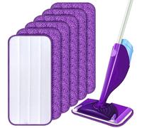 Newpop 6 Pièces Tampon à Vadrouille Réutilisable, Mop Pads de Nettoyage, Lavables Mop de Chiffons de Rechange en Microfibre, Housse de Nettoyage, Remplacement Tampon Vadrouille pour Marbre(Violette)