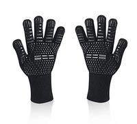 Newpop Gants de Barbecue, Universel Gants Four Anti Chaleur Jusqu'à 800°C, Antidérapants Silicone Ignifuge Gant Cuisine avec Protection de l'avant-Bras, pour BBQ, Cuisson au Four, Cheminée (Noir)
