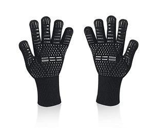 Newpop Gants de Barbecue, Universel Gants Four Anti Chaleur Jusqu'à 800°C, Antidérapants Silicone Ignifuge Gant Cuisine avec Protection de l'avant-Bras, pour BBQ, Cuisson au Four, Cheminée (Noir)