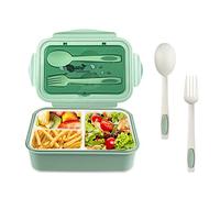 Newpop lunch box avec 3 compartiments et cuillère fourchette 1400 ml, bento étanche sans BPA, boite repas pour micro-ondes et Lave-Vaisselle, pour adultes enfants travail scolaire, vert