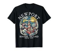 Newport Rhode Island Phare de Pieuvre 1639 Lettres Blanches T-Shirt