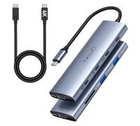 NewQ Station d'accueil 8 en 1 USB-C Hub - Répartiteur Thunderbolt avec HDMI, USB-C PD pour moniteur et écrans portables, 3 écrans 4K (DP Alt Mode), 6 ports 10 Gbps, SD 4.0, câble vidéo inclus