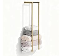 NEWRAIN Porte-serviettes pour salle de bain, en acier inoxydable, porte-serviettes enroulé, support mural pour grandes serviettes pliées, organisation de salle de bain, or brossé