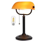Newrays lampe de bureau de banquier avec abat-jour en verre ambré mats antique à changement rapide en 1 minute, luminaire à brancher pour étude, bureau, bibliothèque, ampoule LED incluse
