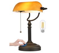 Newrays Lampe de bureau de banquiers en verre ambré,gradable sans à-coups