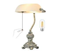 Newrays Lampe de bureau des banquiers en verre blanc,ampoule LED incluse