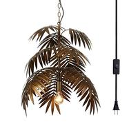Newrays Lustre vintage réglable en forme de feuilles de noix de coco tropicales, lampes d'arbre rustiques uniques pour salon, salle à manger, chambres à coucher, cuisine, luminaires suspendus, Plug in