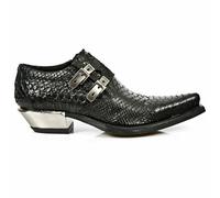 NEWROCK 7934-S2 Bottes Homme Cuir Noir Python Gaufré Talon Métal Boucle
