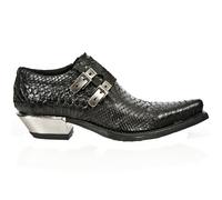 Newrock 7934-S2 Hommes en Relief Python Chaussures Cuir Noir Boucle Acier Talon