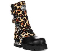 NEWROCK Motard Réac '90s Animal Imprimé 4 Boucle Femmes Bottes Léopard UK 4 - 12
