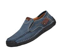 newrong Mocassins en cuir faits à la main pour homme - Chaussures plates légères et décontractées, Bleu B, 42 1/3 EU