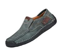 newrong Mocassins en cuir faits à la main pour homme - Chaussures plates légères et décontractées, Vert foncé B., 41 1/3 EU