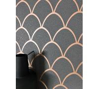 NEWROOM Papier peint Anthracite Ecailles de poisson Intissé - Moderne Cuivre Bronze Glamour Paillettes Graphique