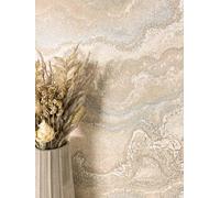 NEWROOM Papier peint Beige Marbre Intissé - Moderne Crème Argent Métallique Texture Optique 3D
