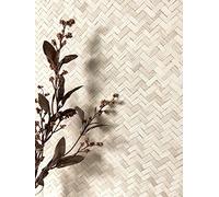 NEWROOM Papier peint Beige Rotin Intissé - Couleurs Unies Blanc Motif à Chevrons Panneau en Osier Maison de Campagne