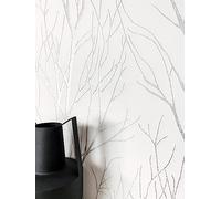 NEWROOM Papier peint Blanc Branches Intissé - Floral Argent Branches Romantique