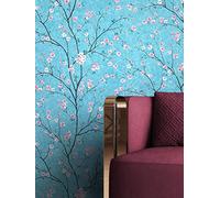 NEWROOM Papier peint Bleu Fleur Intissé - Floral Rose Cerisiers en Fleurs Arbres Tropical