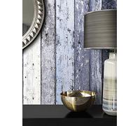 NEWROOM Papier peint bois Bleu Poutre en Bois Bois Maison de Campagne Intissé Blanc Vintage Bandes Shabby Chic