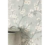 NEWROOM Papier peint Gris Fleurs de cerisier Intissé - Floral Gris Clair Blanc Branches Rameau Maison de Campagne