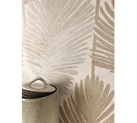 Newroom papier peint intissé beige feuilles de palmier salon | feuilles sable sur beige chaud, texture lin mat, papier peint floral campagne, tapisserie chambre et entrée