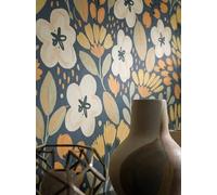 Newroom Papier Peint Intissé Bleu avec Motif Floral Délicat pour Chambre et Salon - Papier Peint Fleuri Crème Romantique Structuré Fleuri Made in Germany 10,05x0,53m