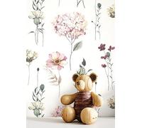 Newroom papier peint intissé fleurs aquarelle rose chambre à coucher | Hortensias et anémones bordeaux et vert, motif botanique, décoration murale bohème, salon, univers enfant