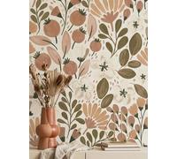Newroom Papier Peint Intissé Marron avec Motif Floral Délicat pour Chambre et Salon - Papier Peint Fleuri Crème Romantique Structuré Fleuri Made in Germany 10,05x0,53m