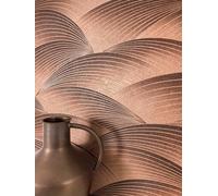 Newroom Papier Peint Intissé Motif Vagues Bronze Moderne Chambre Salon | Formes d'éventails ondulées, structure striée fine, reflet métallique chaud, ton cuivré élégant, décoration murale, couloir