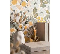 Newroom Papier Peint Intissé Vert avec Motif Floral Délicat pour Chambre et Salon - Papier Peint Fleuri Crème Romantique Structuré Fleuri Made in Germany 10,05x0,53m